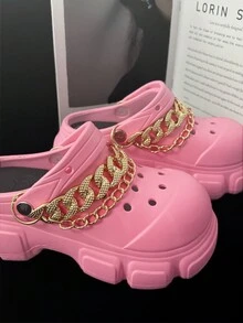 1/2 件木质木屐树脂锌合金链鞋配件，易于安装可拆卸 DIY 装饰，用于定制玛丽珍鞋、花园鞋、镂空鞋、凉鞋和沙滩包 - 节日、派对和特殊场合的完美礼物 - 金色 - 查看 7