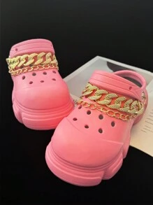 1/2 件木质木屐树脂锌合金链鞋配件，易于安装可拆卸 DIY 装饰，用于定制玛丽珍鞋、花园鞋、镂空鞋、凉鞋和沙滩包 - 节日、派对和特殊场合的完美礼物 - 金色 - 查看 5