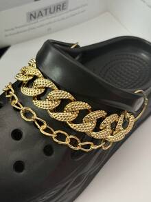 1/2 件木质木屐树脂锌合金链鞋配件，易于安装可拆卸 DIY 装饰，用于定制玛丽珍鞋、花园鞋、镂空鞋、凉鞋和沙滩包 - 节日、派对和特殊场合的完美礼物 - 金色 - 查看 1