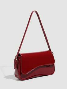 1pc Women's Minimalist Solid Color Shoulder Bag, Flap Closure Baguette Handbag, PU Leather Texture Square Bag, Fashion Multifunctional Elegant & Sexy, Suitable For Handheld, Shoulder, Work, Business, Commuting, Outdoor, Travel. Bag Size: 27*15*6cm - 紅色 - 查看 4