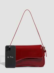 1pc Women's Minimalist Solid Color Shoulder Bag, Flap Closure Baguette Handbag, PU Leather Texture Square Bag, Fashion Multifunctional Elegant & Sexy, Suitable For Handheld, Shoulder, Work, Business, Commuting, Outdoor, Travel. Bag Size: 27*15*6cm - 紅色 - 查看 3