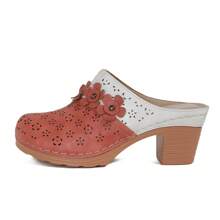 Ecetana Women's Red High-Heeled Mules, Platform Sandals For Women Comfortable Wedge Sandals, Hollow Out Design, Perforated Closed Toe Slip On Sandals. Perfect For Casual Outdoor Sandals, Women's Slide Sandals With Heel Cushion Dress Shoes Casual Summer. - Đỏ - Xem 5