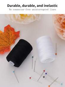 Juego de 1/2/4 piezas de 300m de hilo de coser de poliéster, fuerte y duradero, en negro y blanco para máquinas y costura a mano - en blanco y negro - Ver 3