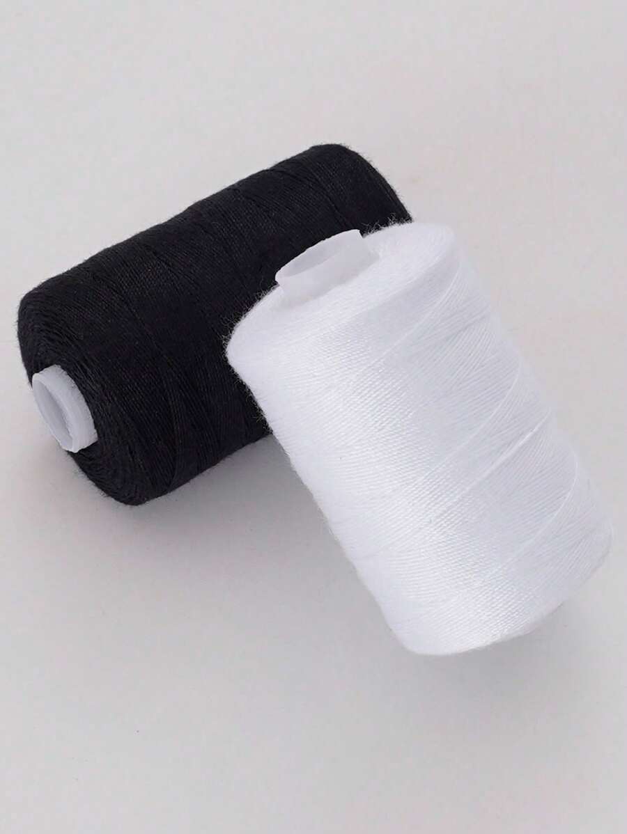 Juego de 1/2/4 piezas de 300m de hilo de coser de poliéster, fuerte y duradero, en negro y blanco para máquinas y costura a mano - en blanco y negro - Ver 1