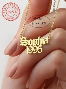 A Pair Of 925 Sterling Silver Personalized English Name And Birth Date Digital Pendant Necklaces, A Unique And Meaningful Gift, Warm And Unique Accessories Jewelry,