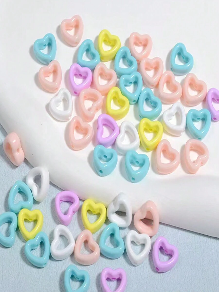 Bộ 1 gói khoảng 60 hạt trái tim rỗng bằng acrylic, màu Macaron, vật dụng làm đồ trang sức tự làm, men giả - Nhiều màu - Xem 1