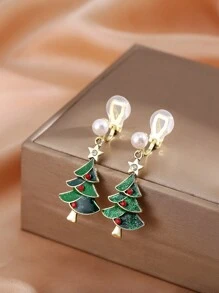 1 Cặp Hoa tai Giáng sinh màu xanh lá cây thời trang dành cho nữ, kẹp vào, không xỏ khuyên, Hoa tai thanh lịch, vẻ ngoài thon gọn, Quà tặng Halloween - Kẹp tai không xỏ lỗ - Xem 3