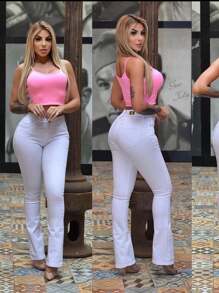 White Flare Pants With Elastane - 白色 - 查看 2