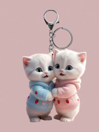 1pc Casual Cute Cat Pattern Keychain, 2D Acrylic Design, Adorable Style Gift For Women, Charming Accessory, Backpack Pendant, Car Hanging Decor Car Accessories Bag Charm School Letter Goth Y2k Bag Charms Car Teacher Friend Sister Gift Ideas