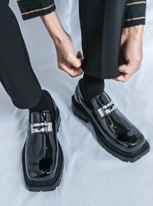 Giày lười đế dày tăng chiều cao cho nam Giày lười da bóng tua rua công sở cho nam - màu đen - Xem 4