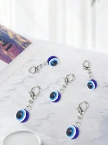 5个蓝色邪眼钥匙扣护身符幸运合金钥匙圈包包挂件汽车钥匙链装饰，是送给朋友、同学、情侣和家人的理想礼物 - 藍色 - 查看 5