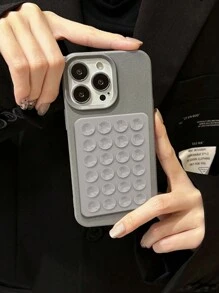 Back To School Holder Luxury Suction Cup Stand Litchi Pattern Phone Case Compatible With Iphone 15 14 13 12 11 Pro Max Fashion Simple Shockproof Phone Case Waterproof Anti-Fall Scratch Resistant - Grey - View 4