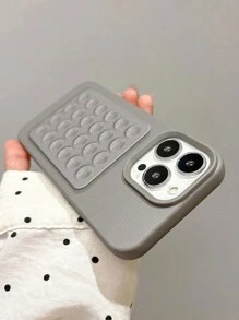 Back To School Holder Luxury Suction Cup Stand Litchi Pattern Phone Case Compatible With Iphone 15 14 13 12 11 Pro Max Fashion Simple Shockproof Phone Case Waterproof Anti-Fall Scratch Resistant - Grey - View 6