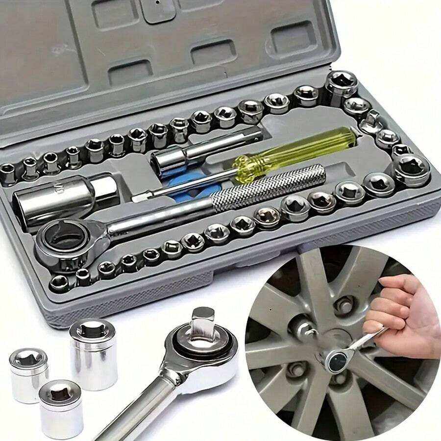 1 Set Socket Wrench 40 Pieces Tool Set For Car Bicycle Motorcycle Repair Multifunction Ratchet Wrench Combination Set Tool Box Socket Wrenches