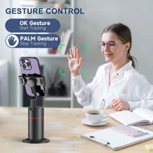 AXNEN 1 pieza Soporte de teléfono con seguimiento automático de rostro mejorado, trípode con seguimiento automático de rostro, control remoto de cámara, palo de selfie inteligente portátil integrado, soporte de cámara robot con rotación de 360° y seguimiento rápido de rostro y objetos, adecuado para transmisión en vivo de teléfonos inteligentes, compatible con iPhone 14/13/12/11 Pro/XS - Negro - Ver 6