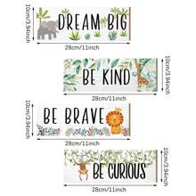 4 Pcs DIY Wooden Nursery Decor Baby Nursery Decor Kids Cute Jungle Animal Green Plant Room Decor Nursery Decorations For Baby Boy Bedroom Toddler Room(Paste It Yourself),Home Decor ,Room Decor,Wall Decor Gifts Birthday Graduation - Multicolor - View 3