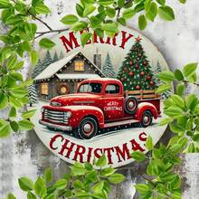 1 件复古圣诞花环装饰，圆形悬挂艺术，带有雪人和红色卡车设计，多用途家居和花园节日主题装饰，室内室外展示，8 X 8 英寸，孔随机放置在顶部、底部、左侧和右侧 - 彩色 - 查看 5