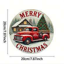 1 件复古圣诞花环装饰，圆形悬挂艺术，带有雪人和红色卡车设计，多用途家居和花园节日主题装饰，室内室外展示，8 X 8 英寸，孔随机放置在顶部、底部、左侧和右侧 - 彩色 - 查看 6