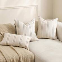 1pc/2pcs Double-Sided Woven Striped Sofa Throw Pillow Cover, Casual Home Decor - Green - View 5