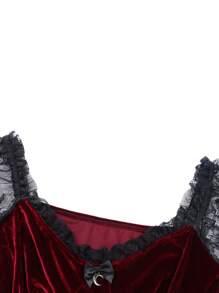 Women Gothic Dress Vintage Lace Grunge Punk Goth Dresses Casual Cosplay Party Cocktail Halloween - 紅色 - 查看 5