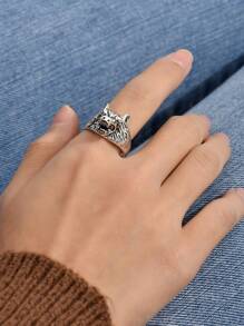 1 pieza Anillo con diseño de cabeza de lobo de moda para niños, anillo punk de hip hop para fiesta, joyería - Unitalla - Ver 5