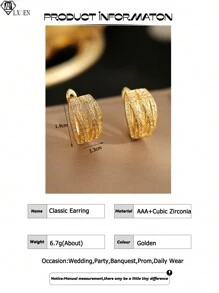 1 cặp bông tai tròn trang trí sang trọng hợp thời trang đính đá Cubic Zirconia trắng sáng bóng tuyệt đẹp dành cho phụ nữ - Vàng - Xem 7