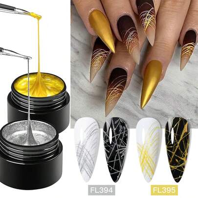 2 Boxes 8ml Gold Silver Spider Gel Nail Polish Spider Wire Gel,Diy 3D Silk Web Line Drawing Painting Gel Pull Lines Painting Spider Wire Stripe Wave Nail Art 3D Varnish Lacquer Nail Gel Polish Decoration