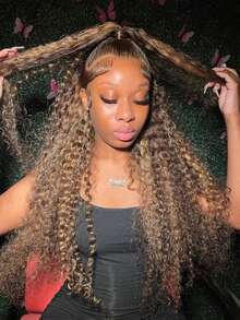 Highlight Human Hair 13X4 Water Wave Lace Front Wigs Honey Blonde P4/27 Hd Lace Frontal Wigs With Baby Hair 180 Density Deep Curly Lace Frontal Wigs For Women Pre Plucked Glueless Wigs 28 30 32 34 Inch