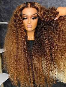 Highlight Human Hair 13X4 Water Wave Lace Front Wigs Honey Blonde P4/27 Hd Lace Frontal Wigs With Baby Hair 180 Density Deep Curly Lace Frontal Wigs For Women Pre Plucked Glueless Wigs 28 30 32 34 Inch