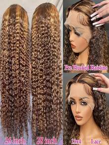 Highlight Human Hair 13X4 Water Wave Lace Front Wigs Honey Blonde P4/27 Hd Lace Frontal Wigs With Baby Hair 180 Density Deep Curly Lace Frontal Wigs For Women Pre Plucked Glueless Wigs 28 30 32 34 Inch