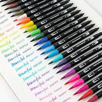 Set de 120 colores de marcadores de doble punta de 16 cm, suministros para pintura cerámica, con puntas finas y de pincel, cabezales suaves, adecuados para la escuela, pintura cerámica, dibujo, escritura, diarios (impresión de patrones aleatorios, ¡sin quejas, por favor!)