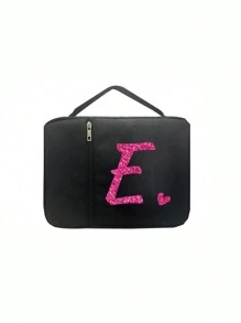 1 件圣经袋，首字母印刷 A-Z，圣经封面，圣经架，便携整理袋，带拉链和口袋，适用于标准尺寸圣经袋，用于圣经学习，圣经封面，花卉圣经盒，带手柄圣经袋，非常适合成人女性男性圣经学习（黑色）（拉链位置随机） - 黑色 - 查看 14