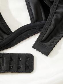 时尚迷人女士内衣套装，蕾丝和透明拼接性感诱人胸罩和丁字裤，透气紧身内衣，适合约会和浪漫旅行，性感礼物创意 - 黑色 - 查看 4