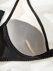 时尚迷人女士内衣套装，蕾丝和透明拼接性感诱人胸罩和丁字裤，透气紧身内衣，适合约会和浪漫旅行，性感礼物创意 - 黑色 - 查看 3