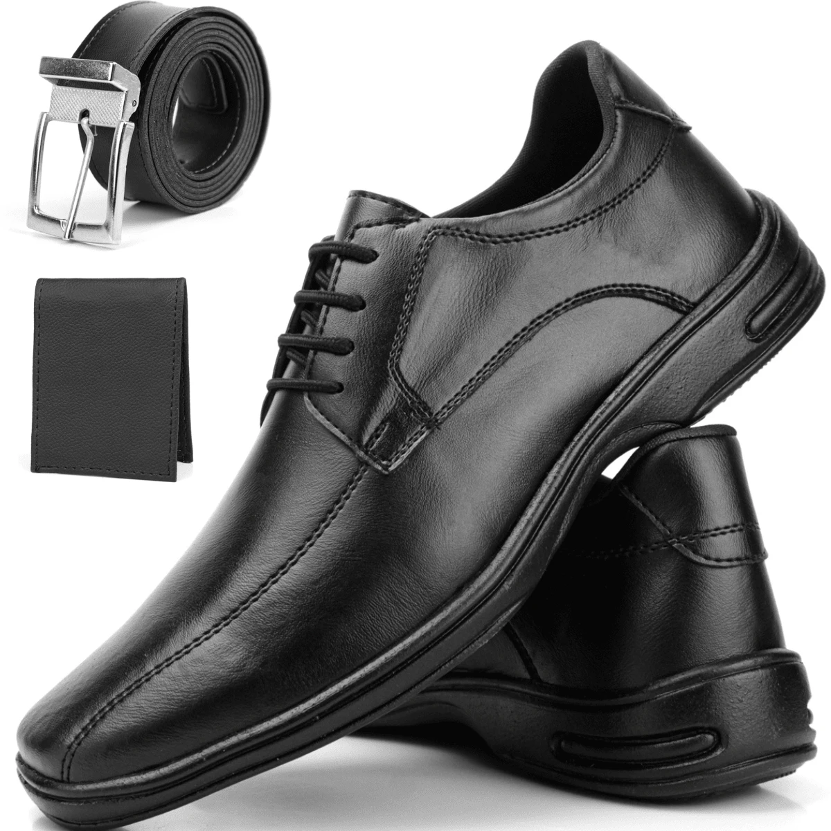 Men's Lace-Up Formal Shoes With Comfort Leather Belt + Wallet - màu đen - Xem 1