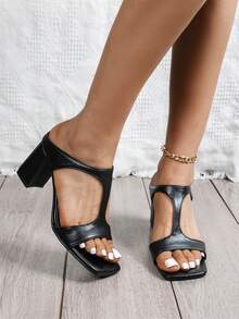 Giày sandal đế dày hở mũi, quai hở mũi, thoải mái mới cho nữ - màu đen - Xem 4