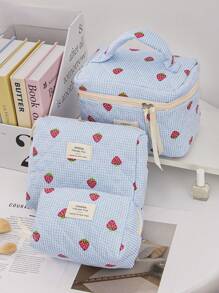 1 pieza Bolsa de cosméticos de viaje acolchada con diseño de fresa, bolsa de cosméticos de viaje multifuncional de gran capacidad, bolsa de cosméticos, bolsa de maquillaje, bolsa de cuidado de la piel, gran capacidad para viajes, bolsa de cosméticos, bolsa de maquillaje, bolsa de cuidado de la piel, bolsa de aseo, cubos de embalaje, accesorios de viaje, accesorios de crucero, accesorios de dormitorio, regalos para damas de honor, regalos para mamá, regalos de cumpleaños, regalos para amigos y maestros, decoración del hogar, regalo perfecto para el nuevo semestre, útiles escolares de vuelta al colegio