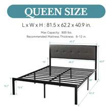 HOOMIC 4 Sizes Metal Bed Frame, Upholstered Headboard With Square Stitched, Classic Button Tufted, Faux Leather, No Box Spring Needed, Black/Dark Grey, Twin Size/Full Size/Queen Size/King Size Bed * Bed Frame Queen Queen Bed Frame Bed Frame Full Full Size Bed Frame King Size Bed Frame Twin Bed Frame Room Decor Home Decor Christmas Decor Bedroom Decor Valentine Day Decor Storage Living Room Decor Furniture House Decor - Dark Grey - View 10