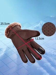 男士保暖内衬骑行手套，冬季保暖，厚 PU 皮革和毛皮，适合摩托车和山地运动，冬季暖手器