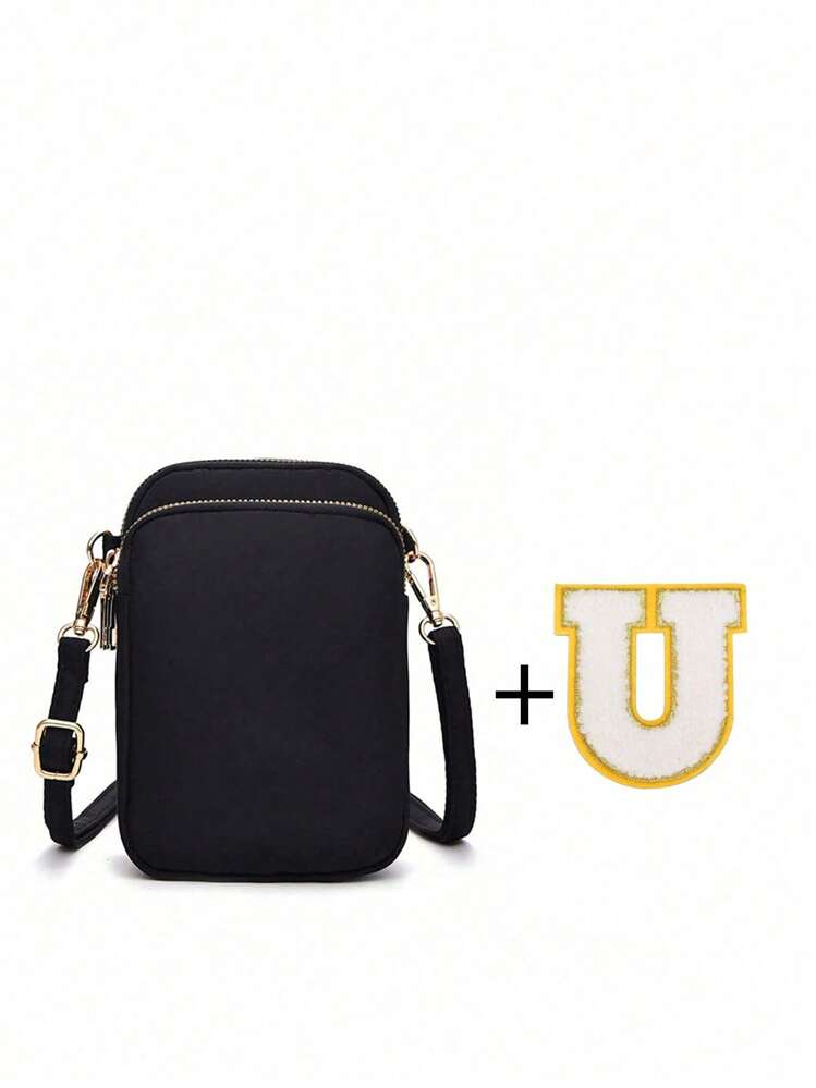 1 件 DIY 大字母休闲时尚斜挎包带手机布袋垂直零钱包适合女孩、旅行、返校、礼物 - 黑色 - 查看 32