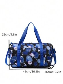 1 件印花大容量手提包学生收纳袋，防水干湿分离运动包 - 黑色 - 查看 6