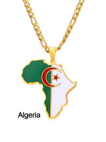 GuoShuang 1 件嘻哈非洲地图吊坠项链不锈钢阿尔及利亚摩洛哥埃及突尼斯 Libay 珠宝 - 金色 - 查看 16