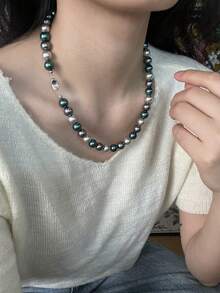 1 chiếc vòng cổ ngọc trai xanh lá cây đa năng nhiều màu, thích hợp để đeo hàng ngày, lễ hội và làm quà tặng - Nhiều màu - Xem 2