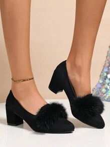 Giày cao gót nữ màu trơn, kiểu dáng ôm sát, mũi nhọn, gót trung bình, màu đen, thích hợp cho mùa thu/đông, giày dự tiệc/cưới thanh lịch. - màu đen - Xem 3