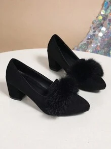 Giày cao gót nữ màu trơn, kiểu dáng ôm sát, mũi nhọn, gót trung bình, màu đen, thích hợp cho mùa thu/đông, giày dự tiệc/cưới thanh lịch. - màu đen - Xem 6