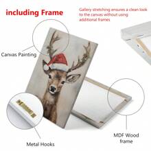 1 bức tranh trang trí tường Giáng sinh hình tuần lộc tĩnh vật, nghệ thuật Giáng sinh mộc mạc, tranh in trang trí Giáng sinh, tranh in nghệ thuật ngày lễ cổ điển - trên vải canvas - (có khung) - Nhiều màu - Xem 7