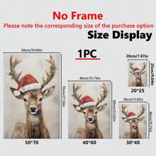 1 bức tranh trang trí tường Giáng sinh hình tuần lộc tĩnh vật, nghệ thuật Giáng sinh mộc mạc, tranh in trang trí Giáng sinh, tranh in nghệ thuật ngày lễ cổ điển - trên vải canvas - (có khung) - Nhiều màu - Xem 3