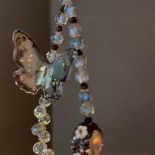 1 móc khóa bướm đính hạt pha lê thủ công thanh lịch, màu xanh, thiết kế bắt mắt và cổ điển - Chuỗi giọt nước bướm xanh nổ tung - Xem 5