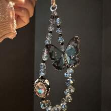 1 móc khóa bướm đính hạt pha lê thủ công thanh lịch, màu xanh, thiết kế bắt mắt và cổ điển - Chuỗi giọt nước bướm xanh nổ tung - Xem 4