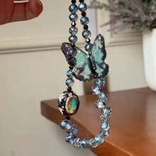 1 móc khóa bướm đính hạt pha lê thủ công thanh lịch, màu xanh, thiết kế bắt mắt và cổ điển - Chuỗi giọt nước bướm xanh nổ tung - Xem 3